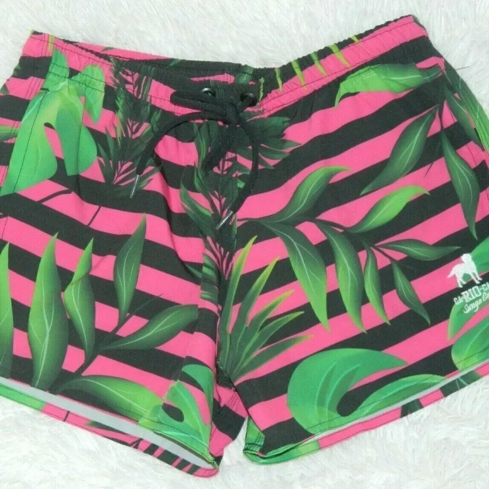 CA Rio CA Swim Shorts Size Small  Pink Green Palm‎ Trees Print Men’s Swimwear